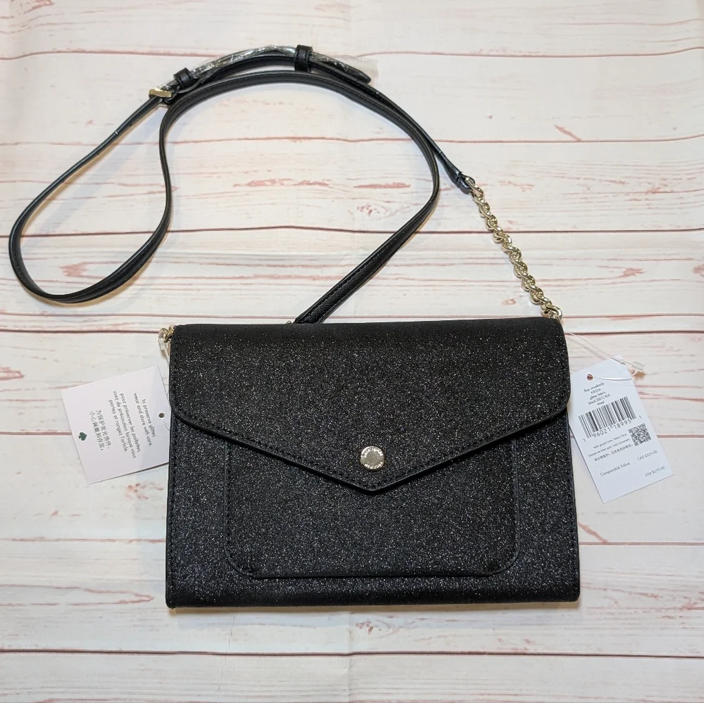 🎉 SALE 🎉 NWT Kate Spade Tinsel Flap Crossbody Convertible Clutch Glitter